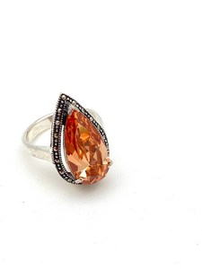 Sterling <b>Silver</b> Pear Shape Champagne Quartz <b>Ring</b> Marcasite Vintage Style Elegant Women Jewelry IGI Certified Luxury Wholesale - Product Image 4