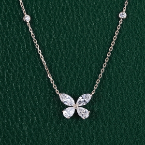 Collier pendentif papillon en diamant de laboratoire taille marquise et poire, chaîne en or massif 14 carats, bijoux raffinés pour usage quotidien - Product Image 4