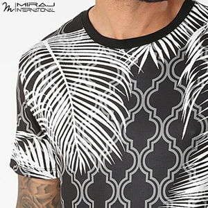 T-shirt graphique unisexe personnalisé en gros, imprimé sur toute la surface, motif tropical noir et blanc, vêtement d'été tendance, transfert thermique - Product Image 4
