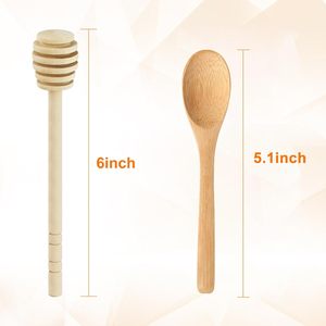 Honey Sticks Dipper Set, 6 Inch Honeycomb Stirrer 4 <b>Pcs</b> with Bamboo Honey Spoons <b>Mini</b> Wooden Wand for Dispense Jar Drizzle - Product Image 4