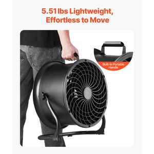 Ventilatore Industriale da Pavimento ad Alta Velocità da 14 Pollici, 3 Velocità, 2520 CFM, Inclinazione Regolabile a 360 Gradi, Flusso d'Aria 23,62 Ft/sec, Resistente - Easy Box - Product Image 6