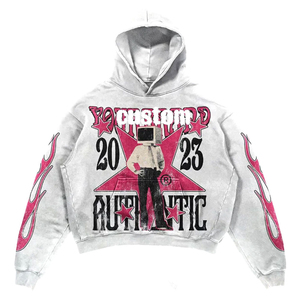 Ensemble de survêtement authentique personnalisé, sweat-shirt à capuche, pantalon évasé, imprimé flamme rose, streetwear unisexe adulte, printemps - Product Image 3