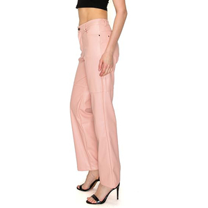 Pantalones de Cuero Ecológicos y Transpirables para Mujer, Cintura Alta, Corte Regular, Elásticos, de Cuero Sintético, Rectos, Casuales, Estilo Urbano - Product Image 2