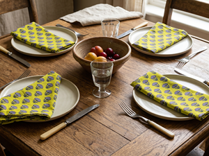 Servilleta de Algodón 100% con Estampado Floral Amarillo, Servilleta de Mesa India Hecha a Mano, Servilleta de Tela Reutilizable, Decoración de Mesa Estilo Boho Farmhouse - Product Image 6