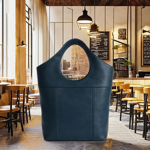 Royaa Fashion Single Strap Genuine Leather Women's Navy Blue <b>Tote</b> & Hobo Bag Letter Decoration-Stylish Travel Shopping Handbag - Product Image 3