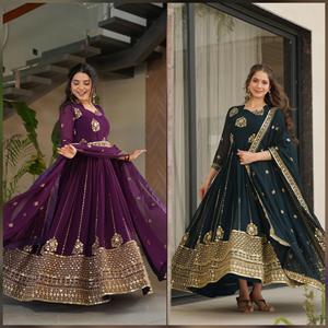 Robe de mariée ethnique pour femme, brodée de sequins Zari violets, style Salwar Kameez Dupatta, Inde Pakistan, en matériaux recyclés, entièrement faite à la main - Product Image 6