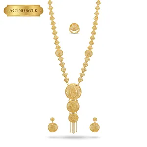 Latest Arabic 2026 <b>Bridal</b> Jewelry Flower Shape 18k Gold Plated Elegant Long Charm Necklace with Box Chain and Matching Earrings - Product Image 2