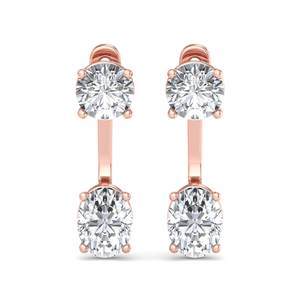 Pendientes de lujo en oro rosa con diamantes de corte redondo y ovalado, minimalistas, dos en uno, estilo gota, joyería de moda para mujer. - Product Image 2