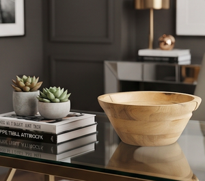 Bol à salade en bois sculpté à la main avec bec verseur, bol de service en bois naturel pour la table et la maison - Product Image 6