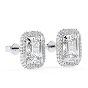 Pendientes de Aro con Doble Halo Oculto y Moissanita Corte Esmeralda, Elegantes para Compromiso, para Mujer - Product Image 2