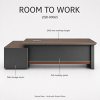 Bureau de direction en bois grainé avec armoire de rangement latérale 2400 mm, mobilier de bureau moderne pour directeur