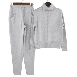 Combinaison tricotée à manches longues pour femmes, 2 pièces, pull-over col de tortue, Slim Fit, à la mode, nouvelle collection 2021 - Product Image 6