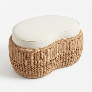 เก้าอี้ Grenoble รุ่น Stool Rattan Subaliu โครงหวายถักแบบ Pitrit พร้อมเบาะผ้าหิน SR 10  แบบออตโตมัน เฟอร์นิเจอร์ระเบียงกลางแจ้งระดับพรีเมียม - Product Image 1