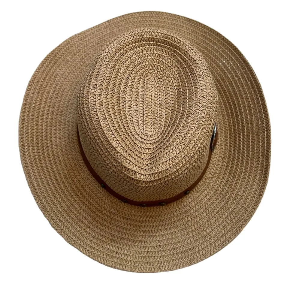 Sombrero de paja con patrón, ala ancha, paja