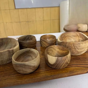 Ensemble de bols en bois faits à la main, écologiques, en bois massif sculpté, de qualité supérieure, pour salades, soupes, riz, en-cas, table à manger - Product Image 1