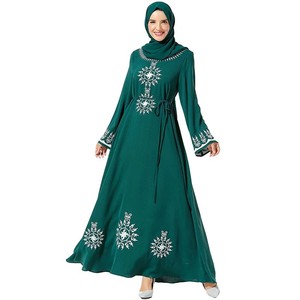 Abaya verte brodée pour femme, robe musulmane modeste à manches longues, longueur ras du sol, jilbab ample, abayas arabes, abayas omanais - Product Image 1