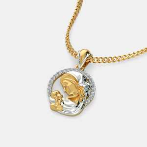 Collar con Colgante de Diamante Cultivado en Laboratorio en Forma de Corazón de Madre e Hijo de Dos Tonos - Product Image 4