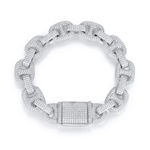 Iced Out Link <b>Bracelet</b> Silver Hip Hop Jewelry Luxury Cubic Zirconia Bling Chain Statement Fashion Wrist Accessory - Product Image 3