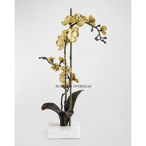 Sculpture d'orchidée dorée en bronze, faite à la main, accents décoratifs artistiques pour la maison et l'hôtel, décorations de table, accessoires de présentation pour le salon - Product Image 1