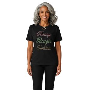 <b>Black</b> Classy Bougie Golden Graphic Tee <b>Women</b> Short Sleeve Casual Cotton <b>Shirt</b> Fashion Letter Print Top Summer Streetwear Apparel - Product Image 1