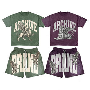 Vintage Acid Washed <b>Blank</b> Mens Summer Two Pieces Set Customized <b>Weight</b> logo Graphics Colors Drawstring Shorts and T-shirt Set - Product Image 6