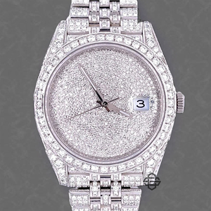 Montre analogique à quartz de luxe pour homme, bracelet en acier inoxydable 20 mm, verre taillé fantaisie, entièrement sertie de moissanite, mouvement ETA 41 mm - Product Image 2