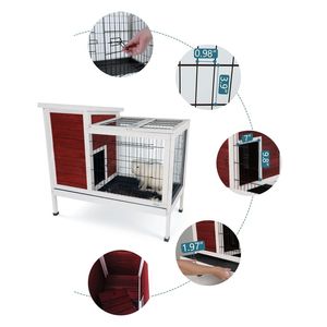 Gabbia per conigli a due piani per piccoli animali, da interno/esterno, in legno, con vassoio in plastica a prova di perdite e passerella, colore rosso, arredo per animali domestici - Product Image 4