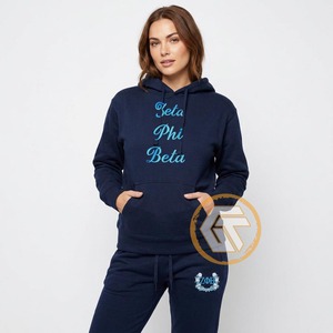 Zeta Phi Beta Solid Casual Cotton Fleece Embroidered Women's Hooded 2-Piece Full-Length Breathable Tracksuit Sorority Fraternity - Product Image 3
