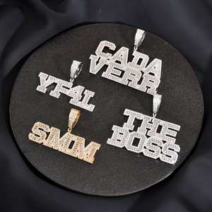 Colgante Personalizable de Plata de Ley 925 con Baño de Rodio y Letras con Incrustaciones de Diamantes de Imitación, Estilo Hip Hop, Joyería Personalizada para Hombre con Moissanita - Product Image 2