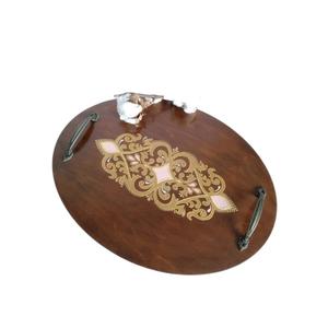 Plateau de service marocain octogonal en bois mosaïque artisanal, incrusté de nacre, motif géométrique, décoration d'intérieur à prix abordable - Product Image 3