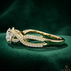 Luxury Twisted Band Lab Grown Brilliant Cut Diamond Engagement <b>Ring</b> for Women <b>925</b> Sterling <b>Silver</b> 9K-18K Gold IGI Certified - Product Image 2