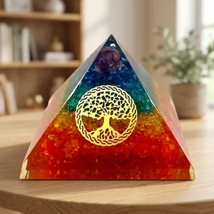 Pyramide d'orgone à sept chakras, générateur d'énergie en cristal teinté multicolore, guérison par le Reiki, pyramide d'orgonite, méditation spirituelle - Product Image 3