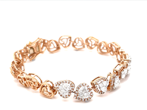 Bracelet tennis en or rose 18 carats avec diamants de laboratoire en forme de cœur, halo de diamants CVD, style ethnique pour femme, certifié IGI - Product Image 3