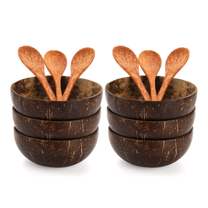 Wholesale Natural Coconut Bowl <b>Set</b> of <b>8</b> with Wooden Spoons Eco Friendly Kitchen <b>Dinnerware</b> Salad Smoothie Serving Bowls - Product Image 3