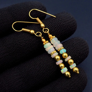 Boucles d'oreilles en opale d'Éthiopie naturelle Wlo Fire, argent 925 et or 14 carats, cadeau pour elle - Product Image 5
