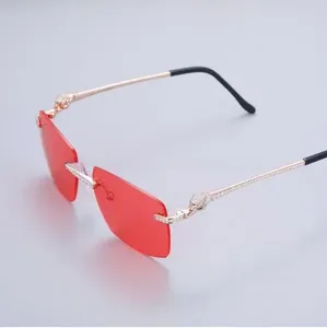 Gafas de Sol Polarizadas Unisex Estilo Hip Hop con Lentes de Cristal Azules y Marrones, Montura de Acero con Diamantes, Caja Protectora - Product Image 5