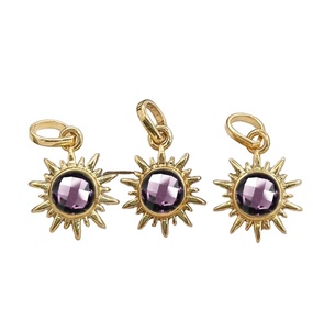 เครื่องประดับอัญมณีควอทซ์ Sunburst Alexandrite-ชุดคอลเล็ตชุบทองจี้กลม-ทำด้วยมือขนาด6มม. - Product Image 1