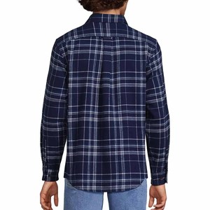 Chemise à carreaux à manches longues pour homme, bleu foncé et blanc, coupe décontractée, col rabattu, boutonnée, en coton tissé - Product Image 3