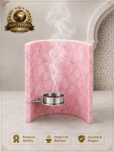 Skies Trader Marble Incense <b>Burner</b> White Base Censer Arabian Mabkhara Bakhoor <b>Silver</b> Chrome Lid Oud Holder Ramadan Craft 100% - Product Image 4