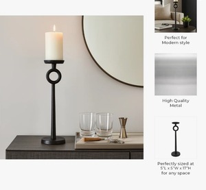 Porte-bougie moderne en métal noir, support de bougie minimaliste haut pour table, pour la décoration de la maison au meilleur prix - Product Image 2