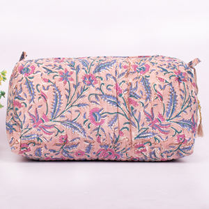 Unisex Hand Block Floral Print Eco-friendly Cotton <b>Cosmetic</b> <b>Bag</b> Small Bohemian Style Pouch <b>Travel</b> Packaging Zipper Closure Large - Product Image 3