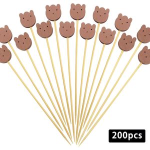 Stuzzicadenti in bambù a forma di orsetti marroni da 4,7 pollici, 200 pezzi, per antipasti, frutta e decorazioni per cocktail, ideali per feste in casa - Product Image 3