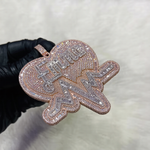 Collar de Lujo con Colgante de Moissanita en Forma de Corazón, Diseño Personalizado con Nombre, Acabado en Oro Rosa, Joyería Hip Hop - Product Image 3