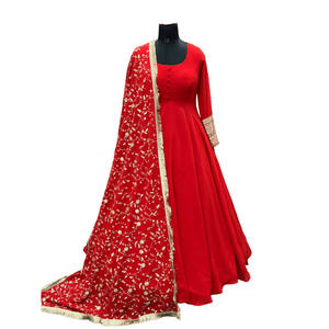 MODA GEORGETTE SECUENCIA ZARI TRABAJO VESTIDO PENT CON DUPATTA ROJO - Product Image 1