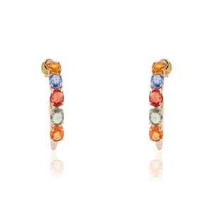 Superbe Offre : Boucles d'Oreilles Créoles en Forme de C pour Femme, Serties de Saphirs Multiples, en Or Jaune 14 Carats Véritable – Idéales pour les Soirées – Fabricant de Bijoux de Qualité Supérieure - Product Image 1
