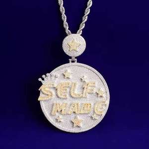 จี้โมอิสซาไนต์แบบ Iced Out ชุบโรเดียม เงินแท้ รูปทรงกลม ตัวอักษร ดาว เครื่องประดับสำหรับผู้ชาย ฮิปฮอป ปาร์ตี้ - Product Image 2