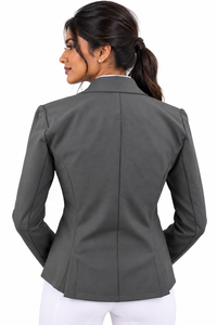 Veste d'équitation grise pour femme, élégante, pour concours d'équitation, avec revers en strass, fermeture boutonnée stylée - Product Image 5