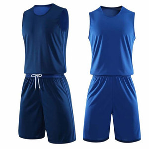Ensemble de maillot de basket-ball pour hommes, débardeur sans manches avec short, vêtements de sport bleus unis qui évacuent l'humidité pour adultes - Product Image 1