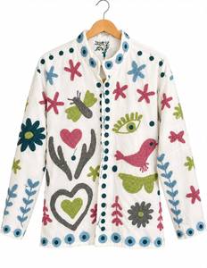 Chaqueta de Playa Tejida con Cuello Mandarín y Bordado Floral, Cárdigan para Mujer, Manga Larga, Estilo Boho, Ropa de Abrigo de Invierno para Vacaciones y Viajes - Product Image 4