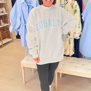 Light Blue Oversized Crew <b>Neck</b> Sweatshirt With LUCKI Letter Print Wholesale Women's Oversized Crew <b>Neck</b> <b>Mock</b> <b>Neck</b> Fleece Sweat - Product Image 3